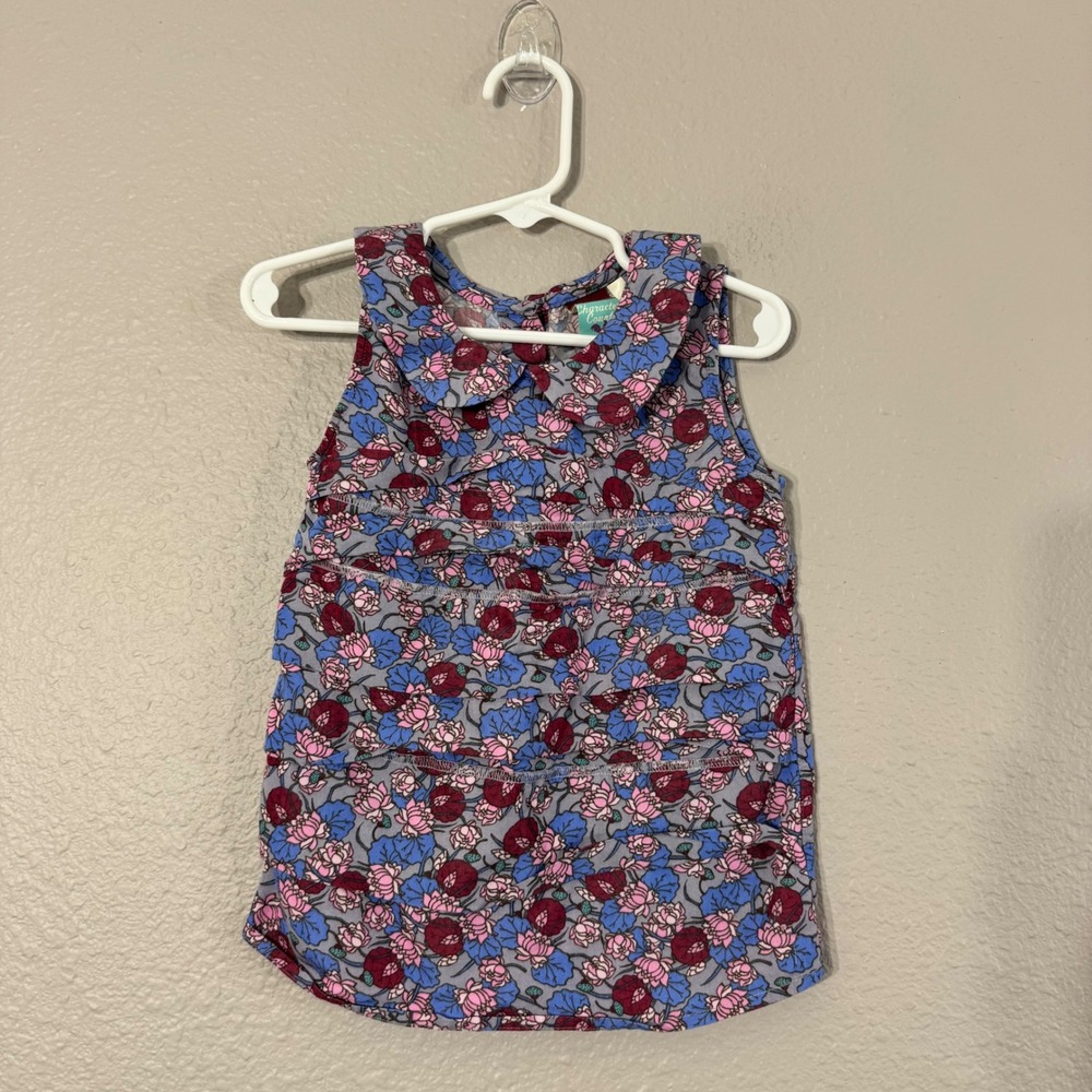 Matilda Jane Girl's Sz 4 Blue Sleeveless Floral Peter Pan Collar Button Back Top
